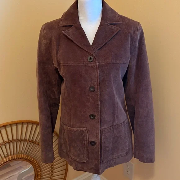 Vintage 90’s Suede Blazer Coat Cocoa Brown Chocolate Wilsons Leather women Small - Picture 2 of 16